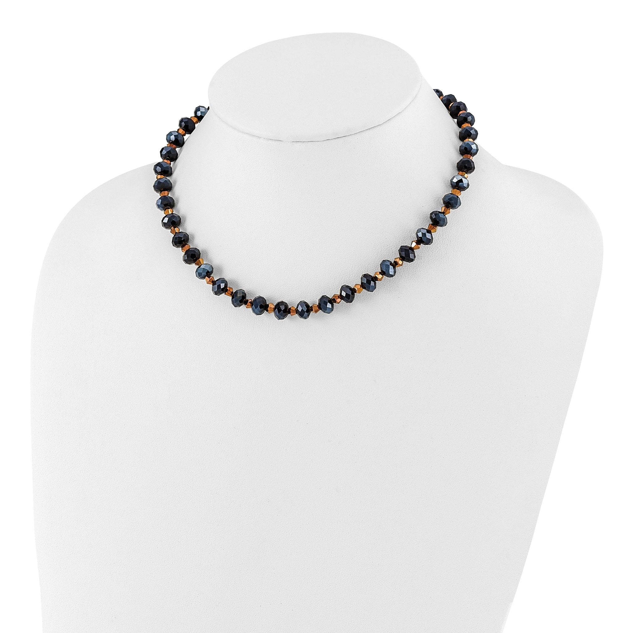 1928 Jewelry Black-plated Black and Brown Faceted Glass Beads Adjustable 16 inch Necklace with 3 inch extension Secondary image