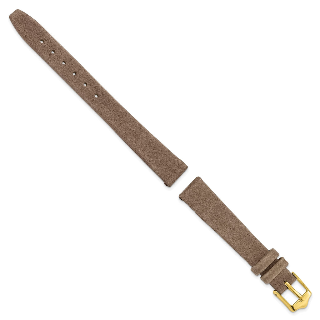 Suede Watch Band in Dark Brown with Gold-Tone Buckle, 12mm