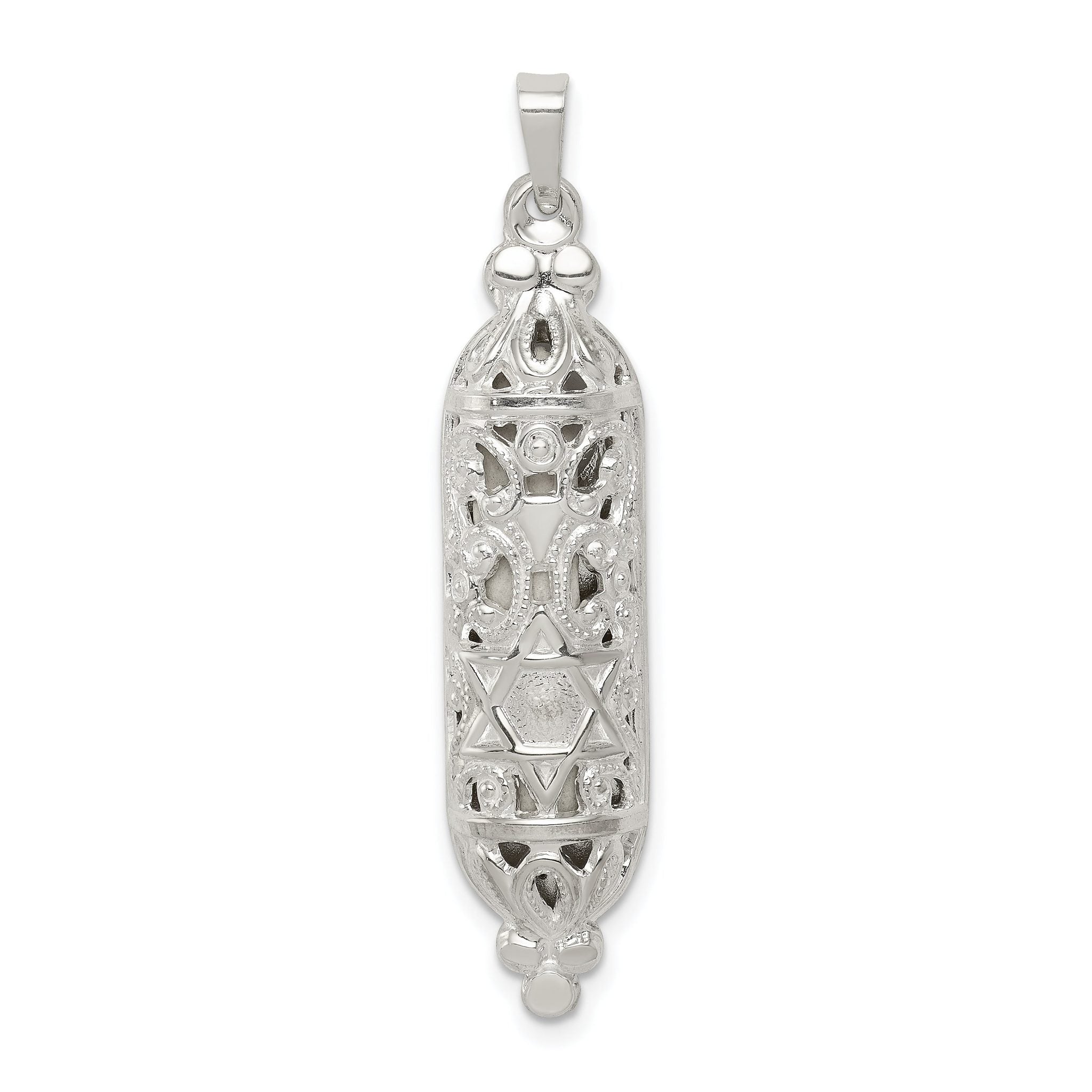 Sterling Silver 925 Mezuzah Pendant with Polished Palladium Finish