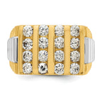 14k Two-tone Men's Polished and Textured 4-Row Ring Mounting, Mounting Only
