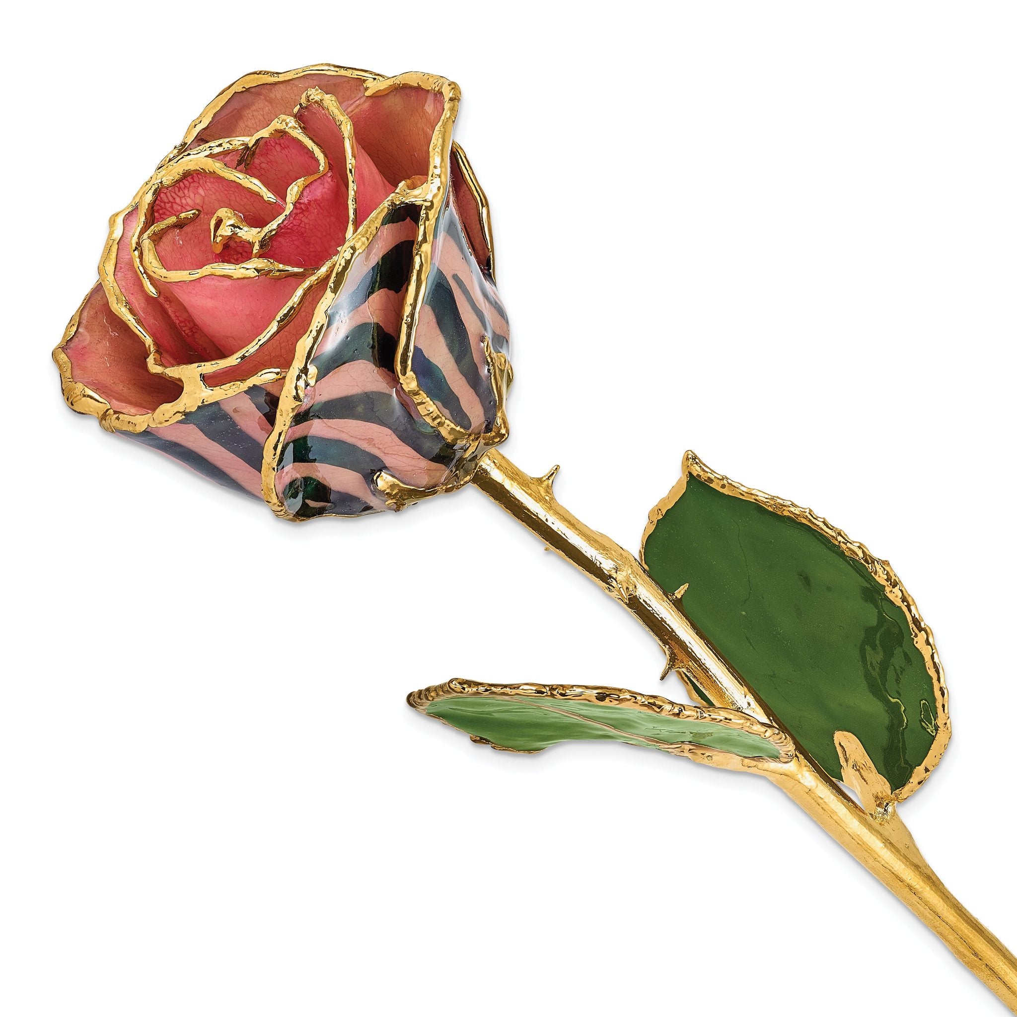 Lacquer Dipped Gold Trimmed Pink and Black Chameleon Real Rose Main image