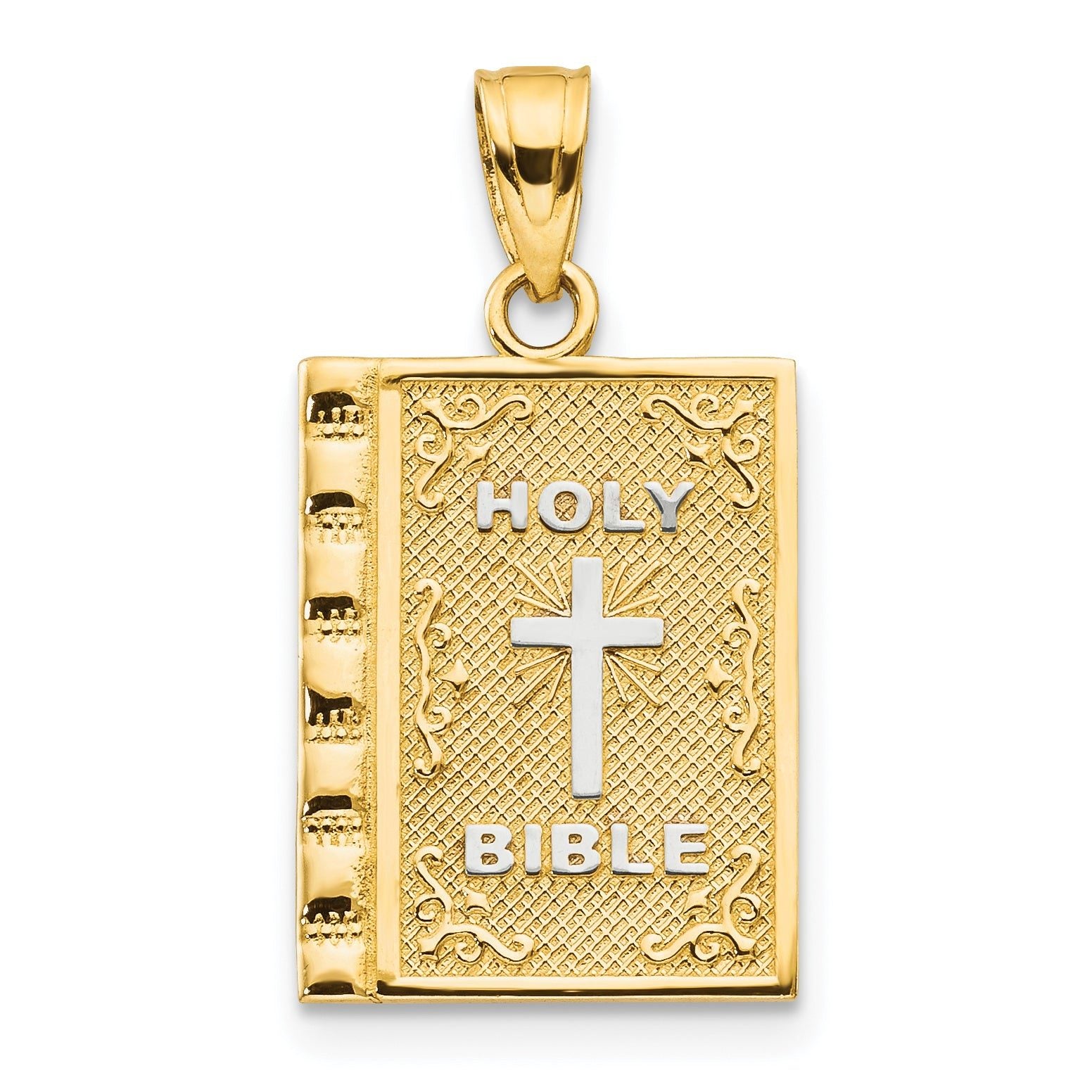 10K Yellow Gold Holy Bible Charm with Polished Rhodium Accents Main image