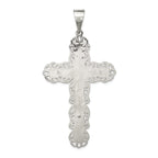 Sterling Silver Polished & Textured Large Floral Cross w/Jesus Pendant