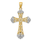 14K Gold Rhodium Plated Diamond-Cut Cross Pendant  Elegant Solid Design