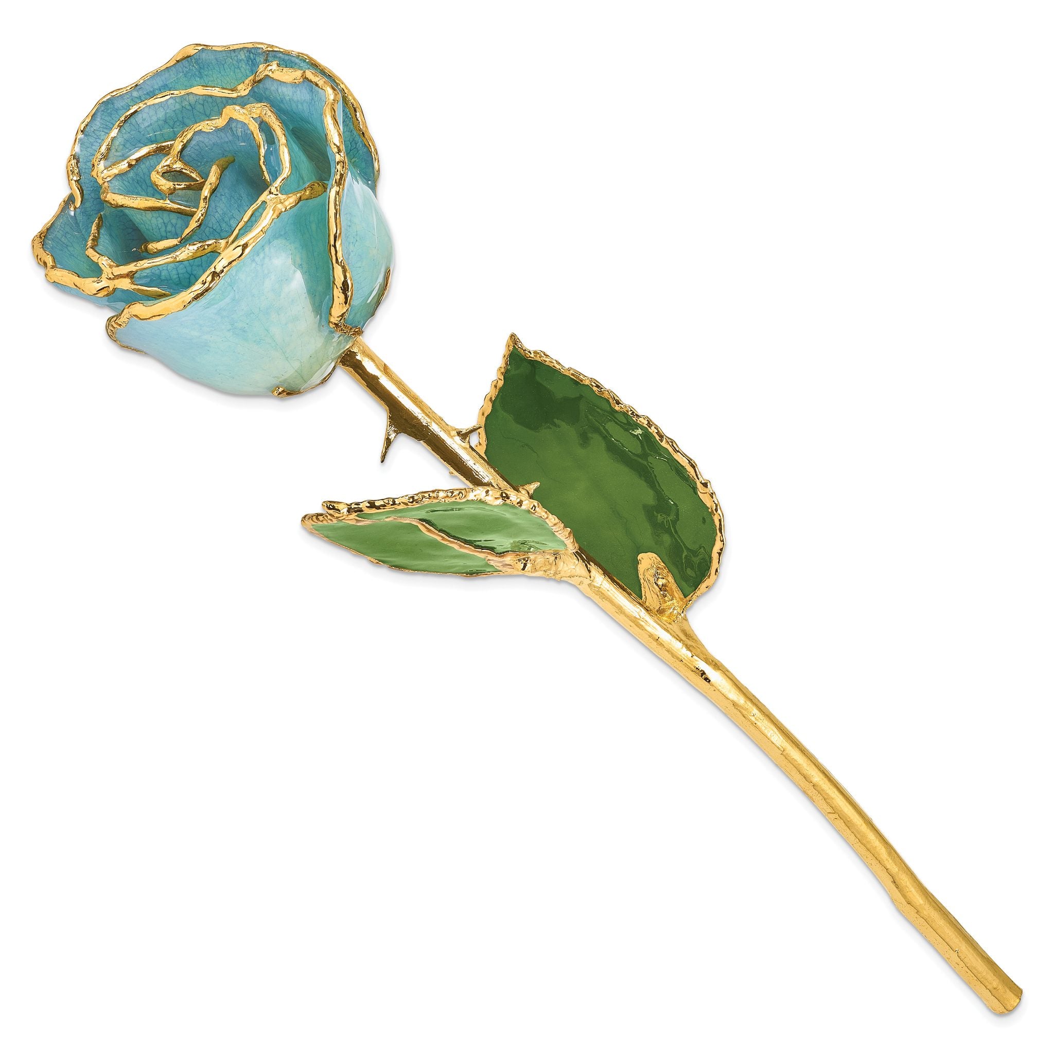 Lacquer Dipped Gold Trimmed Aquamarine Blue Real Rose Secondary image