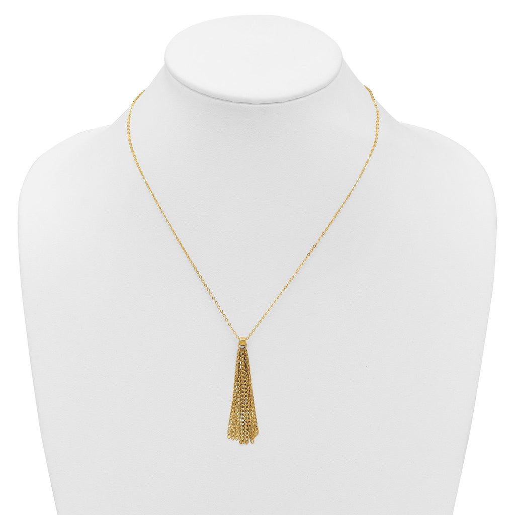 14K Polished Fancy Curb Link Tassel w/ 2in Ext. Necklace
