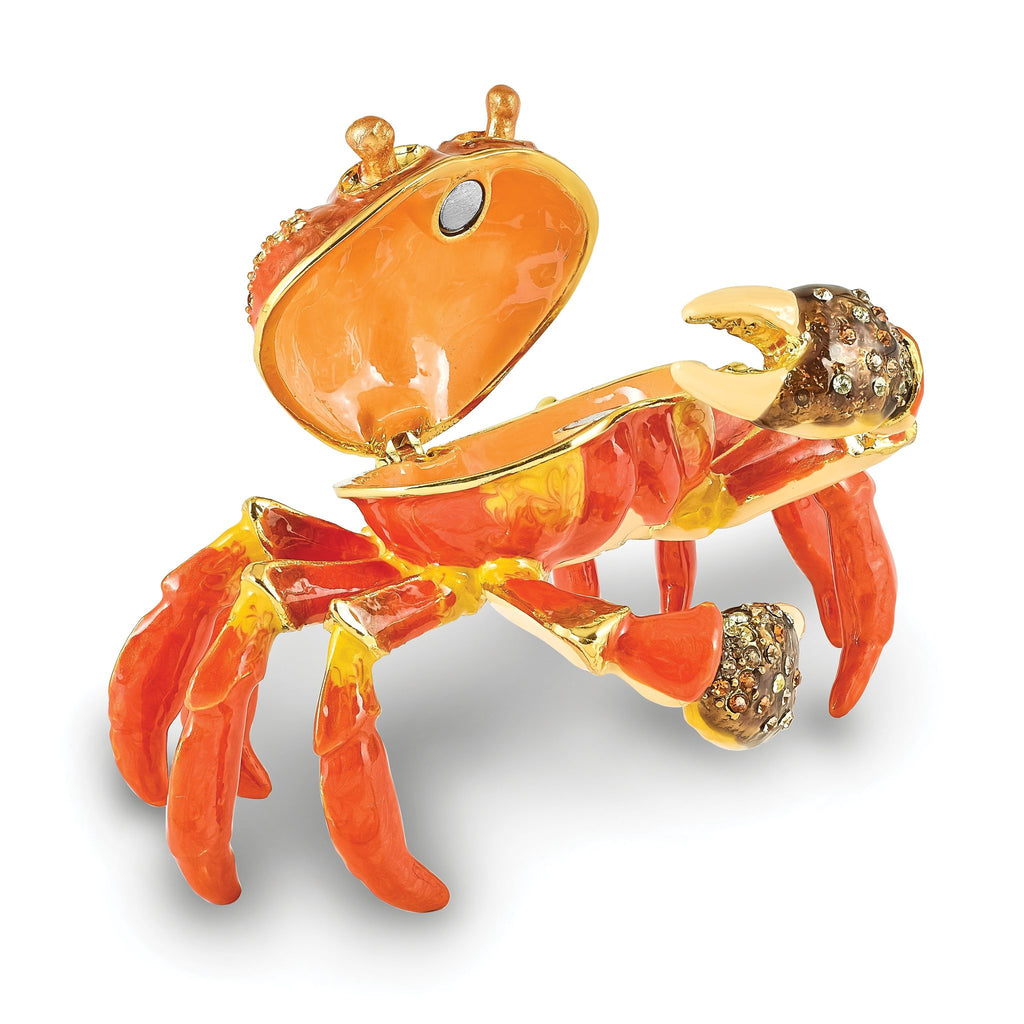 Luxury Giftware Pewter Bejeweled Crystals Gold-tone Enameled CARTER Crab Trinket Box with Matching 18 Inch Necklace