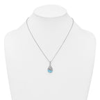 Sterling Silver Rhodium-plated Polished Larimar Dolphin Teardrop 16 Inch with 2 Inch Extension Necklace