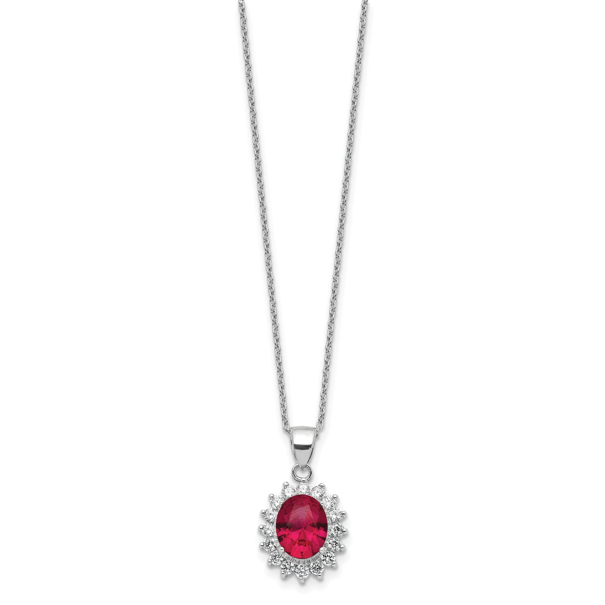 Cheryl 925 Sterling Silver Rhodium-Plated Ruby CZ Halo Necklace 18.25 Elegant Gift-Ready Jewelry Secondary image