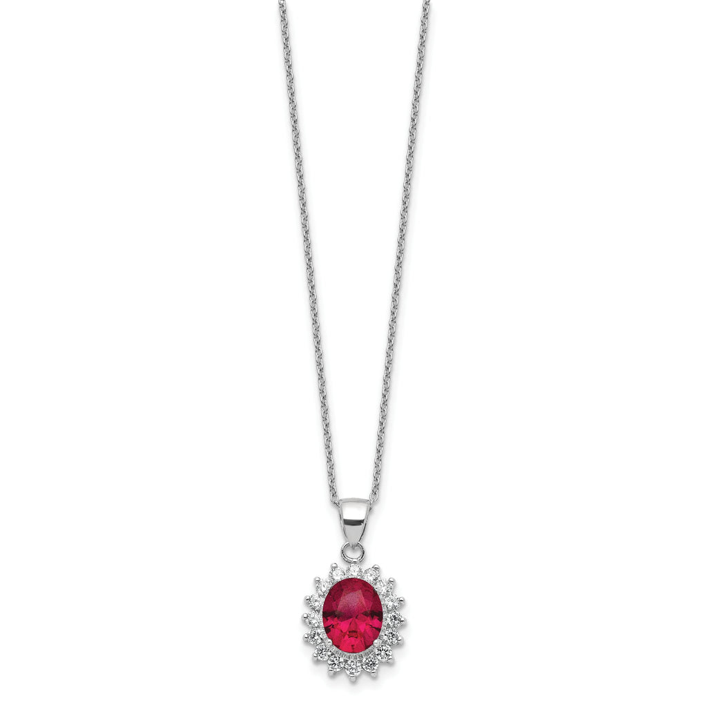 Cheryl 925 Sterling Silver Rhodium-Plated Ruby CZ Halo Necklace 18.25 Elegant Gift-Ready Jewelry
