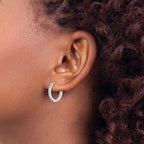 Stainless Steel Polished Hinged Lab-Created Crystal Huggie Hoop Earrings