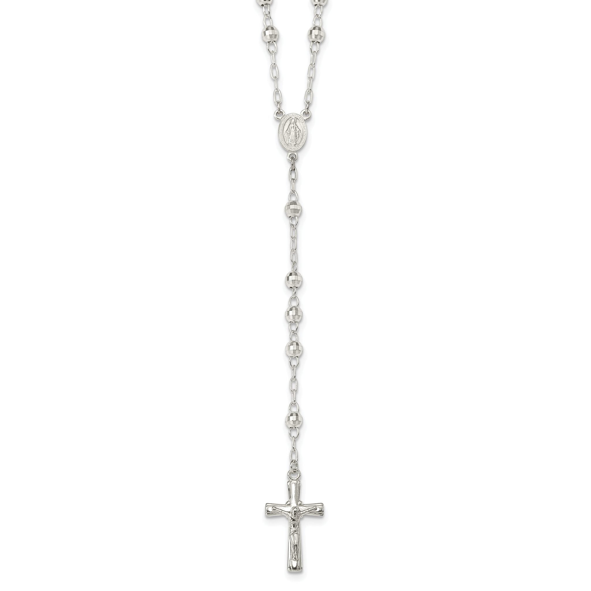 Sophia Jewelers Sterling Silver 26 Polished Rosary Necklace for Women