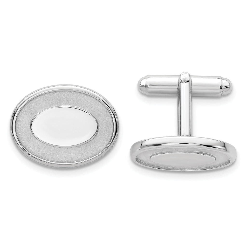 Rhodium-Plated Oval Engravable Cuff Links by Kelly Waters