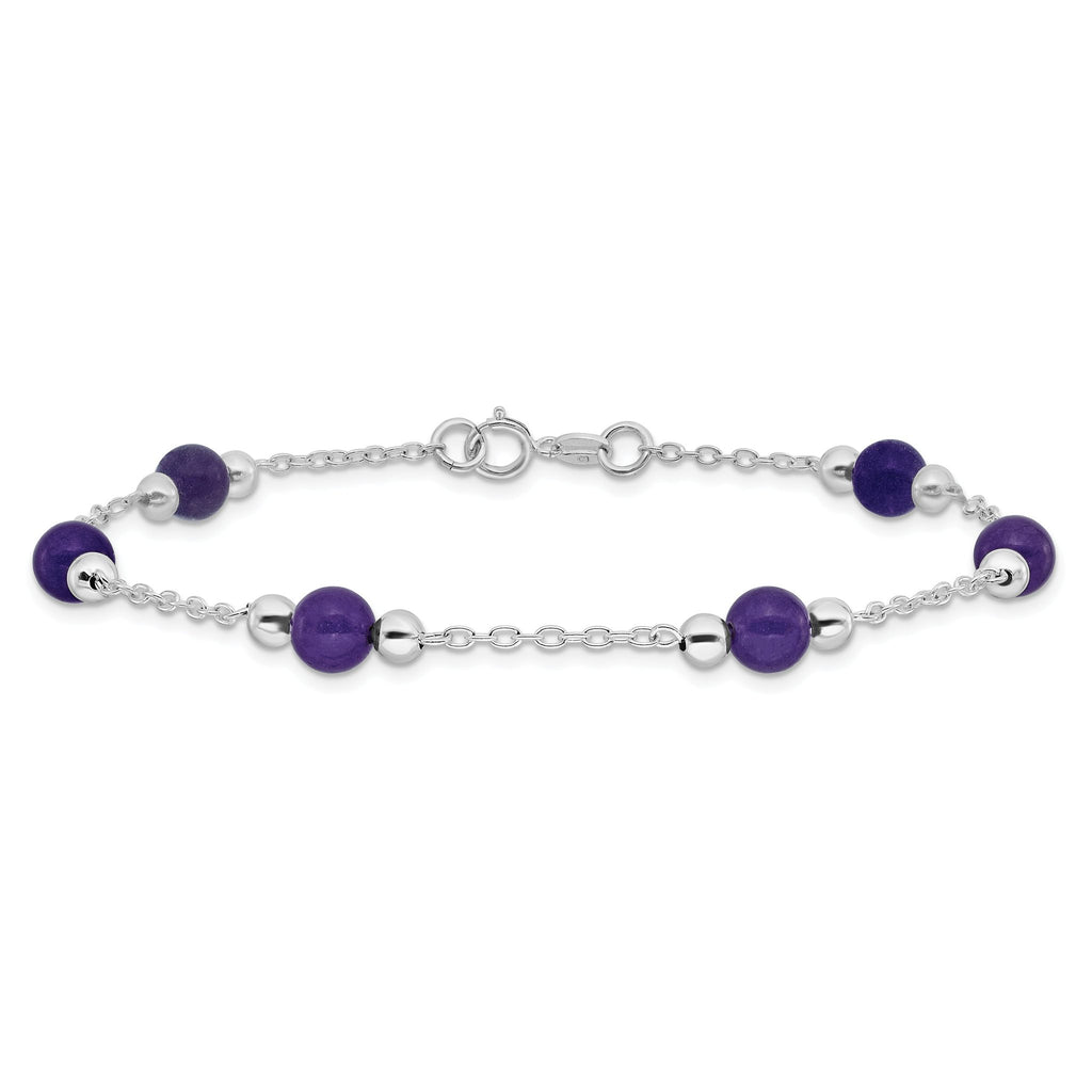 Sterling Silver Rhodium-plated 9inch Polished Lavender Jade Anklet