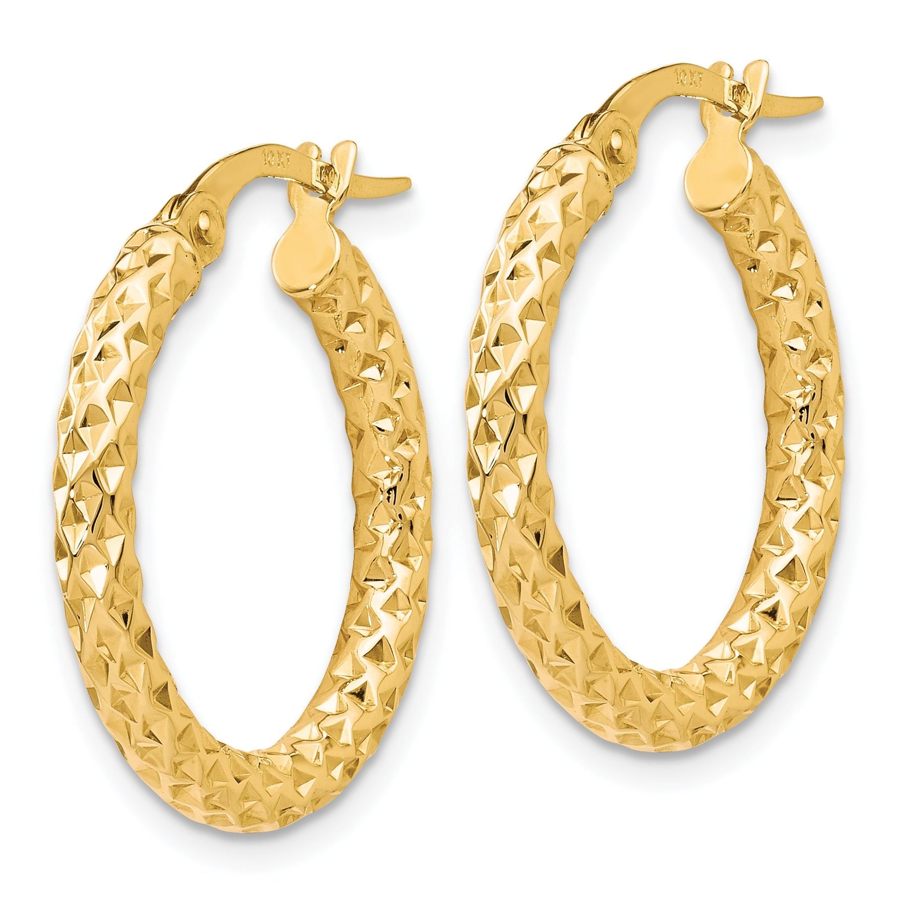 10K Gold Polished Hollow Hoop Earrings with Textured Finish 23mm Secondary image