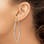 10k White Gold Diamond-cut 2mm Round Tube Hoop Earrings