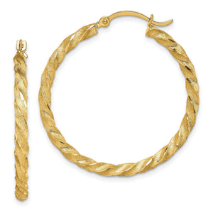 Twisted Hoop Earrings in 14K Yellow Gold, 33.5mm Satin & Diamond-Cut - Sophia Jewelers