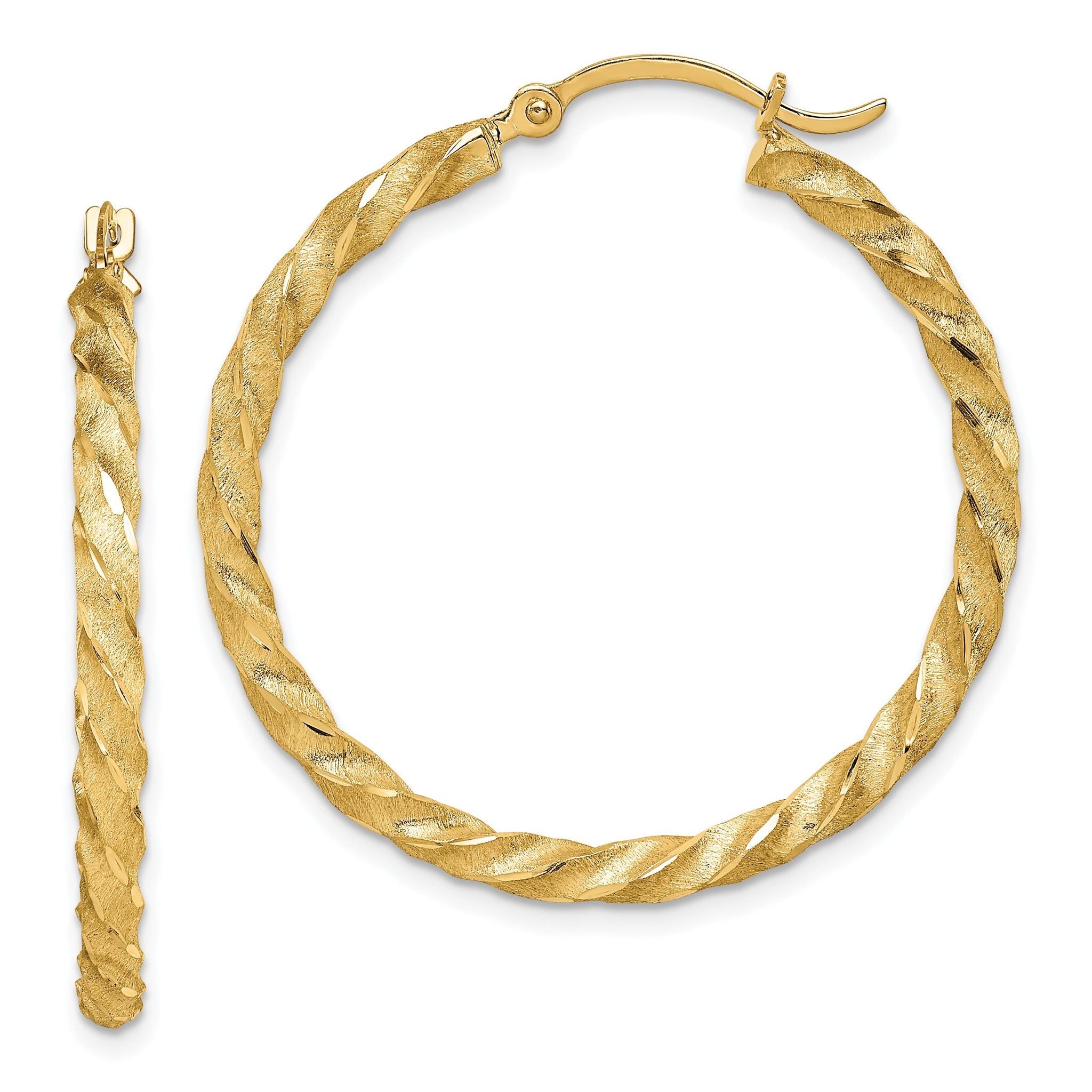 14K Twisted Satin Diamond-Cut Hoop Earrings