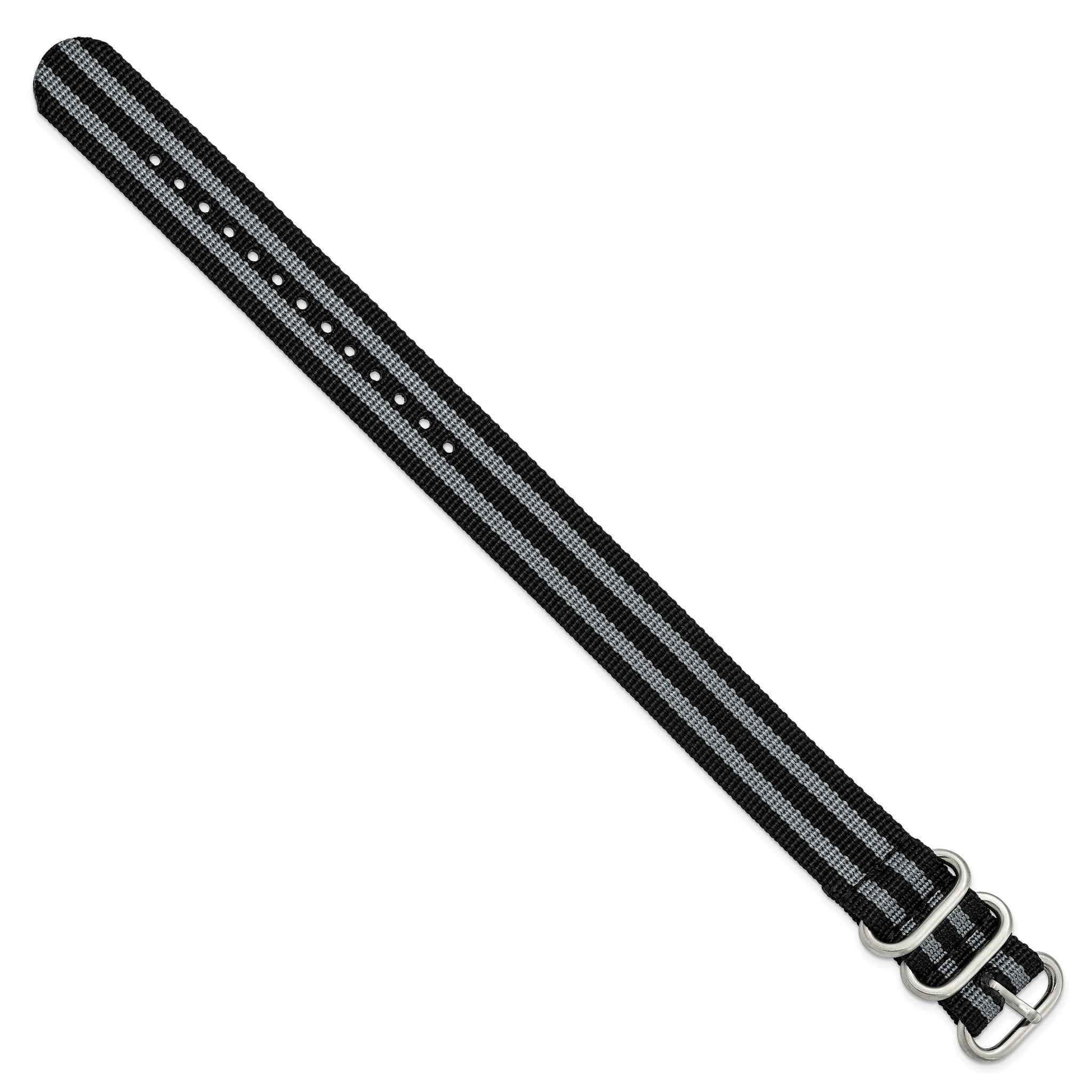 Military Ballistic Watch Band in Black & Grey Striped Nylon, 22mm Secondary image