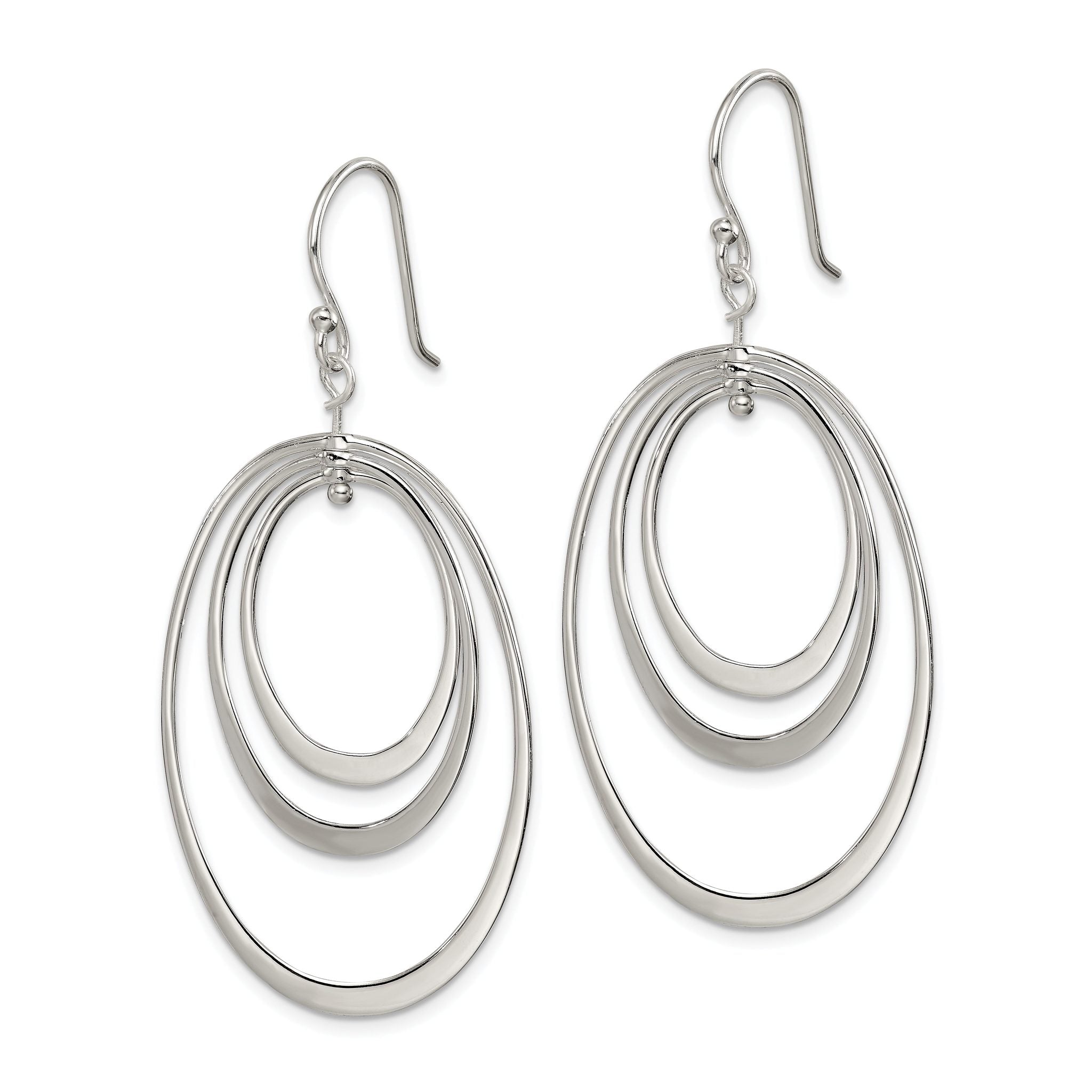 Sterling Silver Polished Triple Oval Dangle Earrings Secondary image