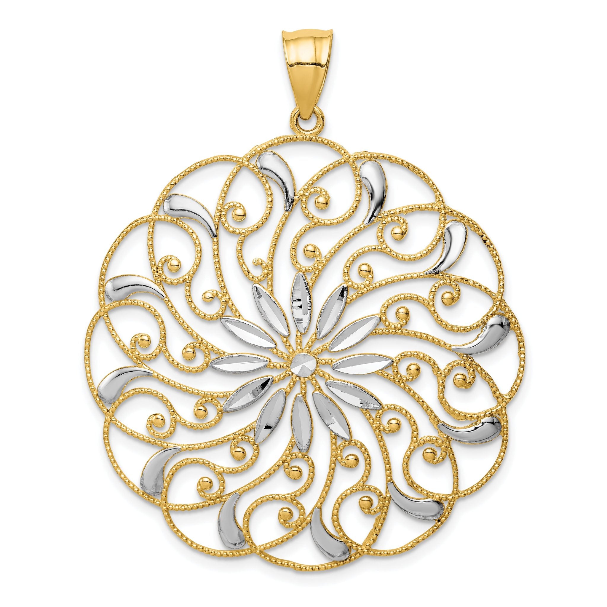 14K Gold and White Rhodium Meridian Swirl Pendant Elegant Statement Piece Main image