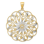 14K Gold and White Rhodium Meridian Swirl Pendant Elegant Statement Piece