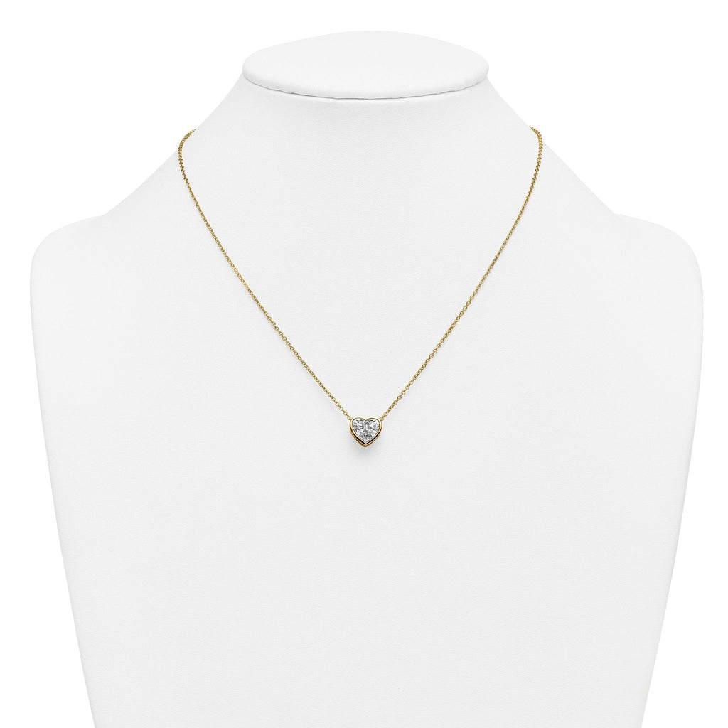 14k 2 1/2 carat Certified Lab Grown Diamond VS+ F+ Heart Complete 18 inch Bezel Set Solitaire Necklace