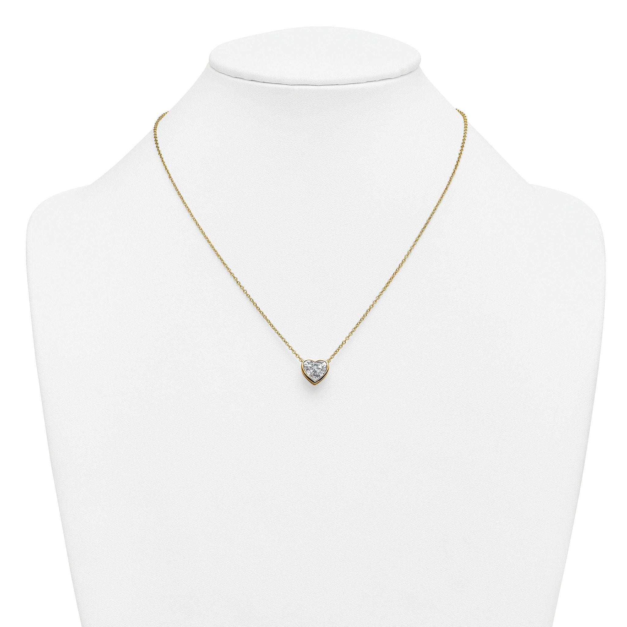 14k 2 1/2 carat Certified Lab Grown Diamond VS+ F+ Heart Complete 18 inch Bezel Set Solitaire Necklace