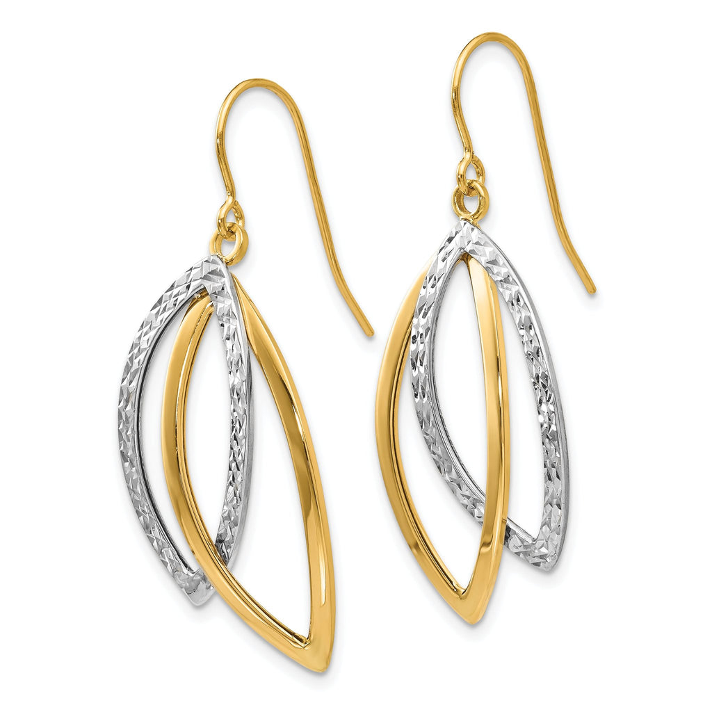 10K Two-tone Polished / Textured Shepherd Hook Earrings