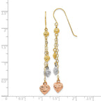 14k Tri-color Puff Heart Dangle Earrings