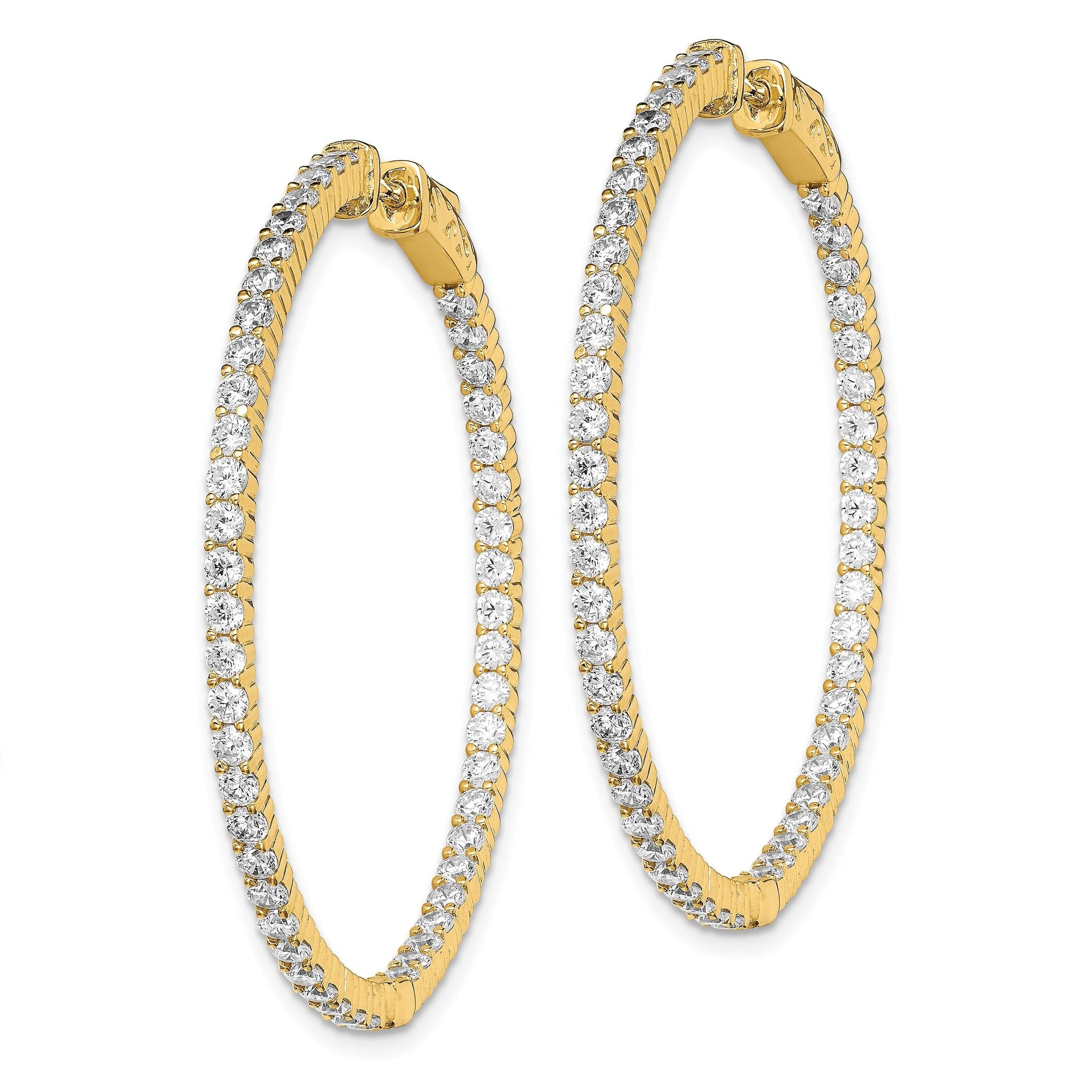 Sterling Shimmer Sterling Silver Gold-tone Flash Gold-plated 100 Stone 2mm CZ In and Out Round Hinged Hoop Earrings Secondary image