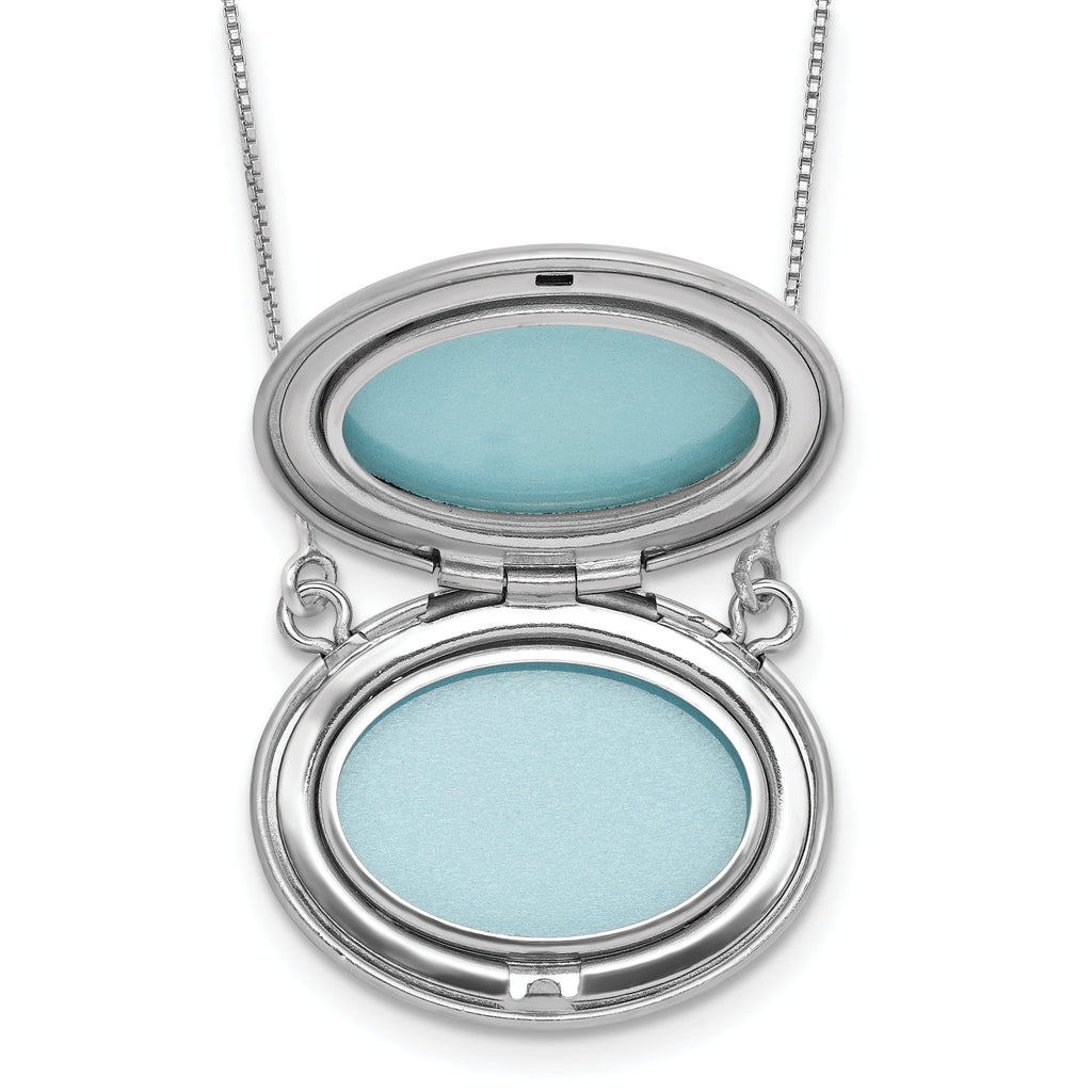Sterling Silver Rhodium-plated Polished Front/Brushed Back 1/20 ct. Diamond Floral 18.75 inch with 2 inch ext. 20mm Oval Locket Necklace