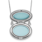 Sterling Silver Rhodium-plated Polished Front/Brushed Back 1/20 ct. Diamond Floral 18.75 inch with 2 inch ext. 20mm Oval Locket Necklace