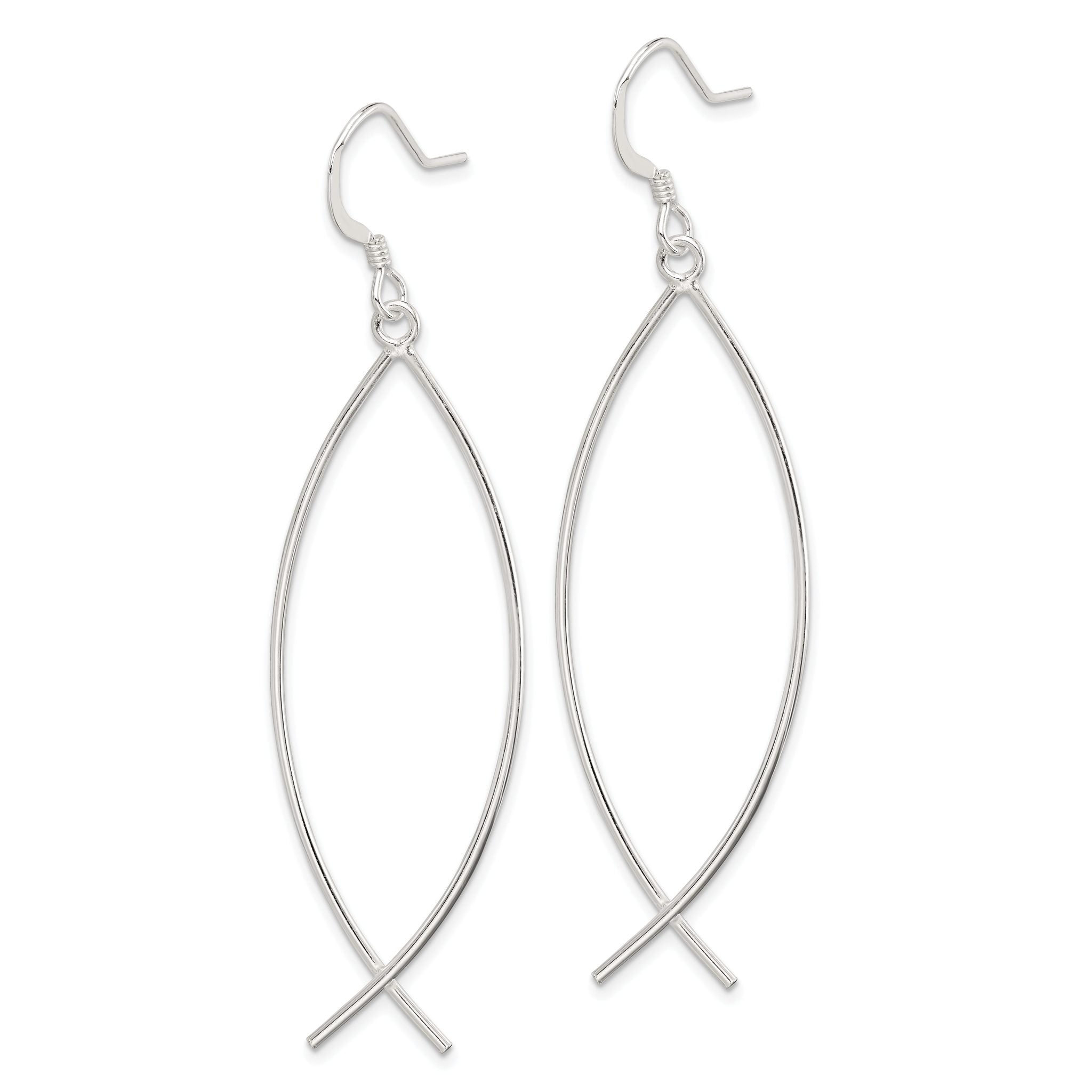 Sterling Silver Polished Ichthus Dangle Earrings Secondary image