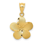 14K Gold Diamond-Cut Plumeria Pendant with Textured Back  Elegant Floral Design