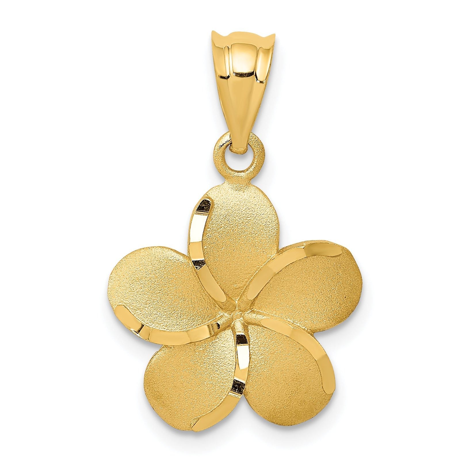 14K Gold Diamond-Cut Plumeria Pendant with Textured Back  Elegant Floral Design