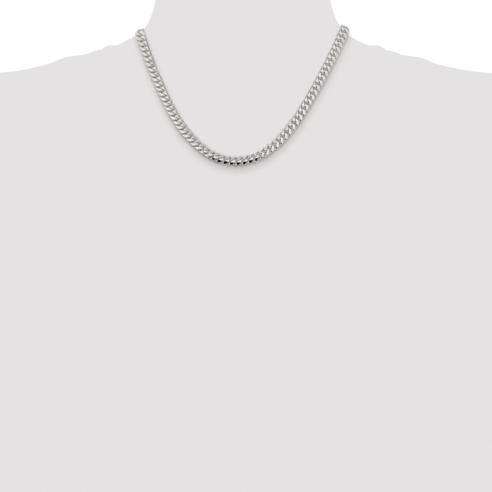 Sterling Silver Rhodium-plated 6.4mm Polished Domed Curb Chain