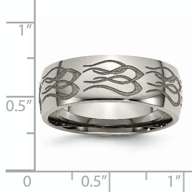 Titanium Unisex Wedding Band with Polished Flame Design Engravable