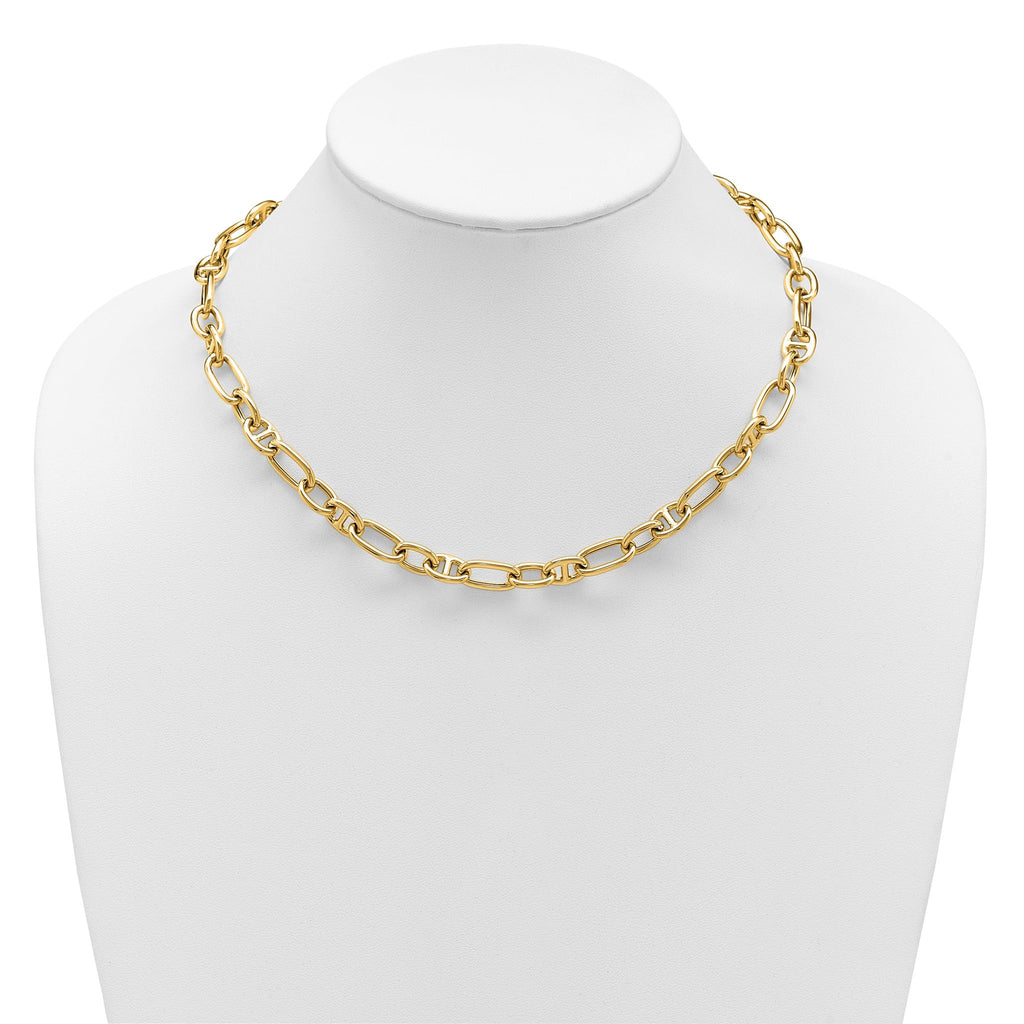 14K Polished Mixed Oval and Anchor Link Necklace