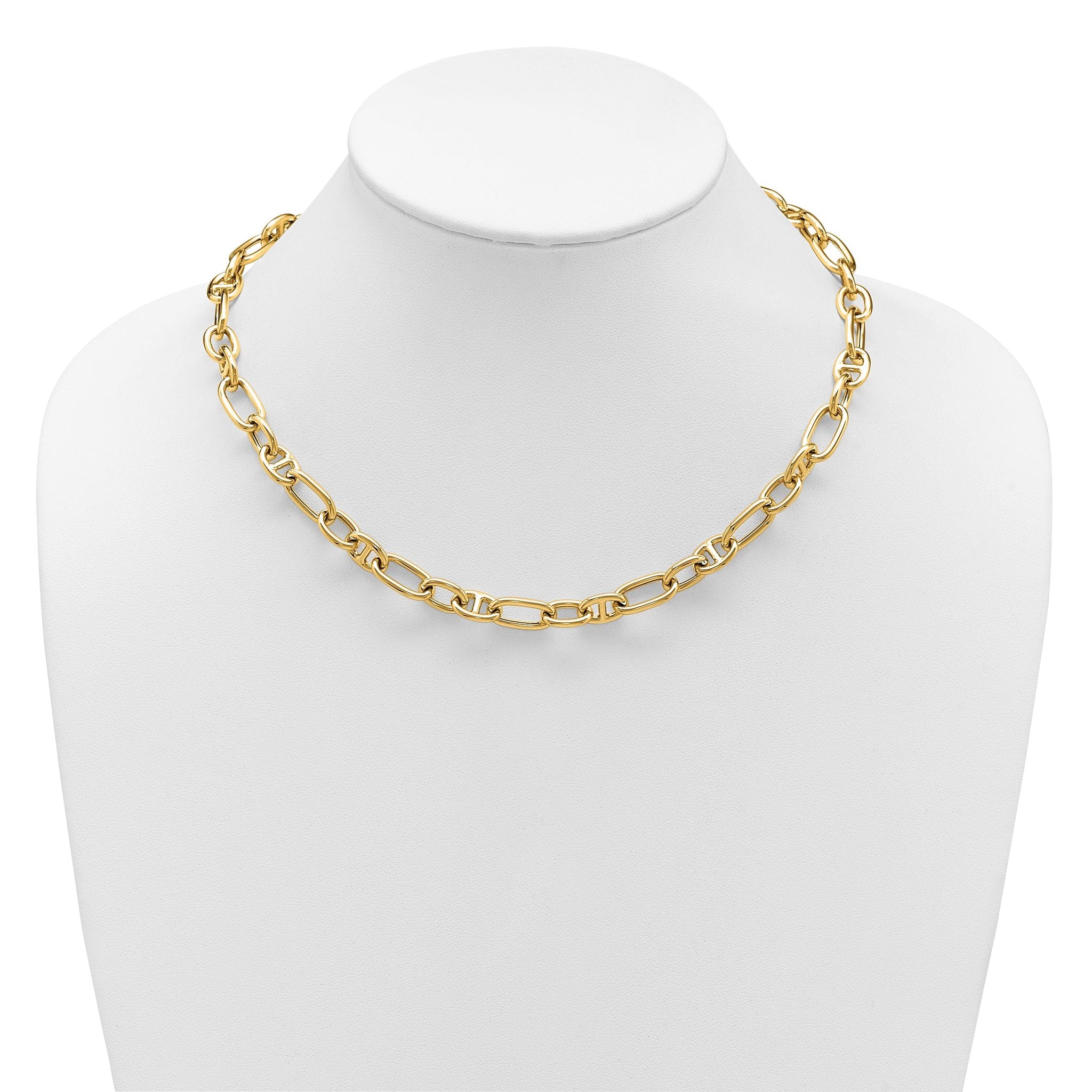 14K Polished Mixed Oval and Anchor Link Necklace