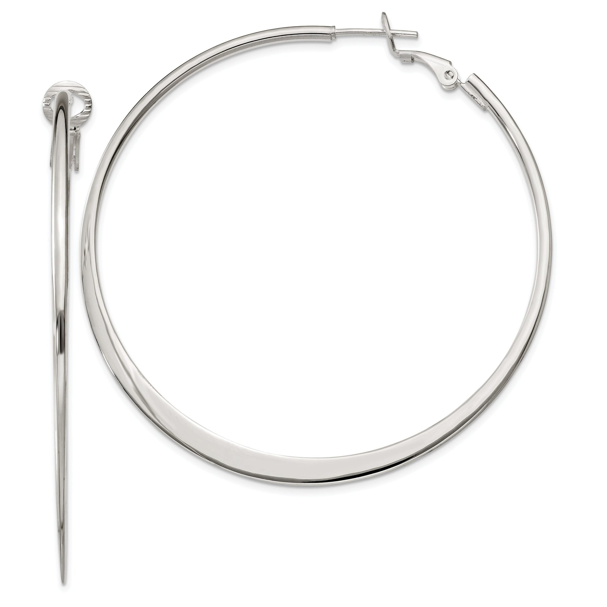 Sterling Silver Polish & Tapered 1.5mm Omega Back Round Hoop Earrings Main image