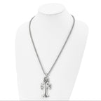 Chisel Stainless Steel Antiqued and Polished Cross Pendant on a 24 inch Spiga Chain Necklace