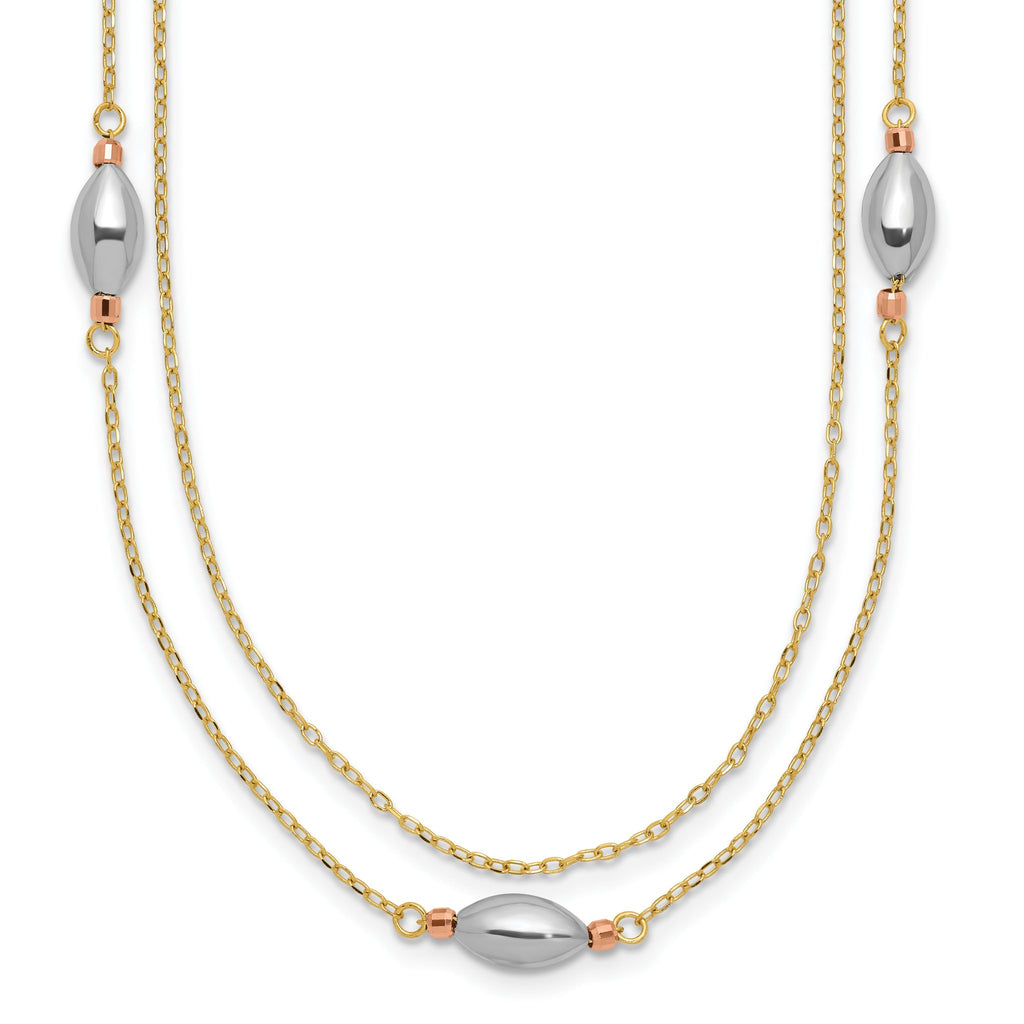 Sophia Jewelers 14K Tri-Color Gold Necklace with Polished Multi-Strand Puff Beads