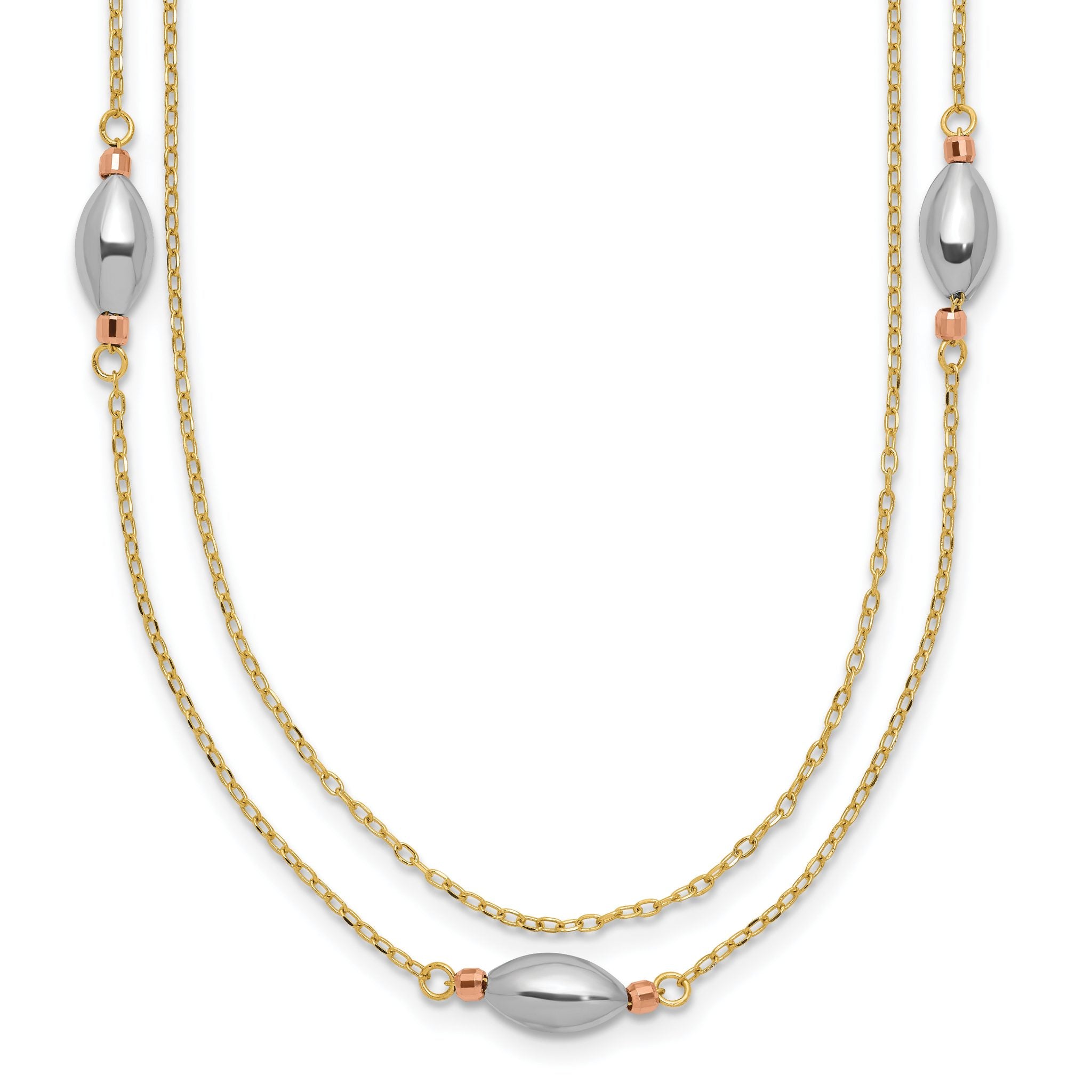 Sophia Jewelers 14K Tri-Color Gold Necklace with Polished Multi-Strand Puff Beads
