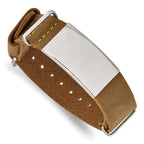 Stainless Steel Polished Brown Leather Adj. ID Bracelet for Men