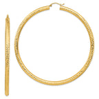 14k Diamond-cut 4x80mm Lightweight Round Tube Hoop Earrings