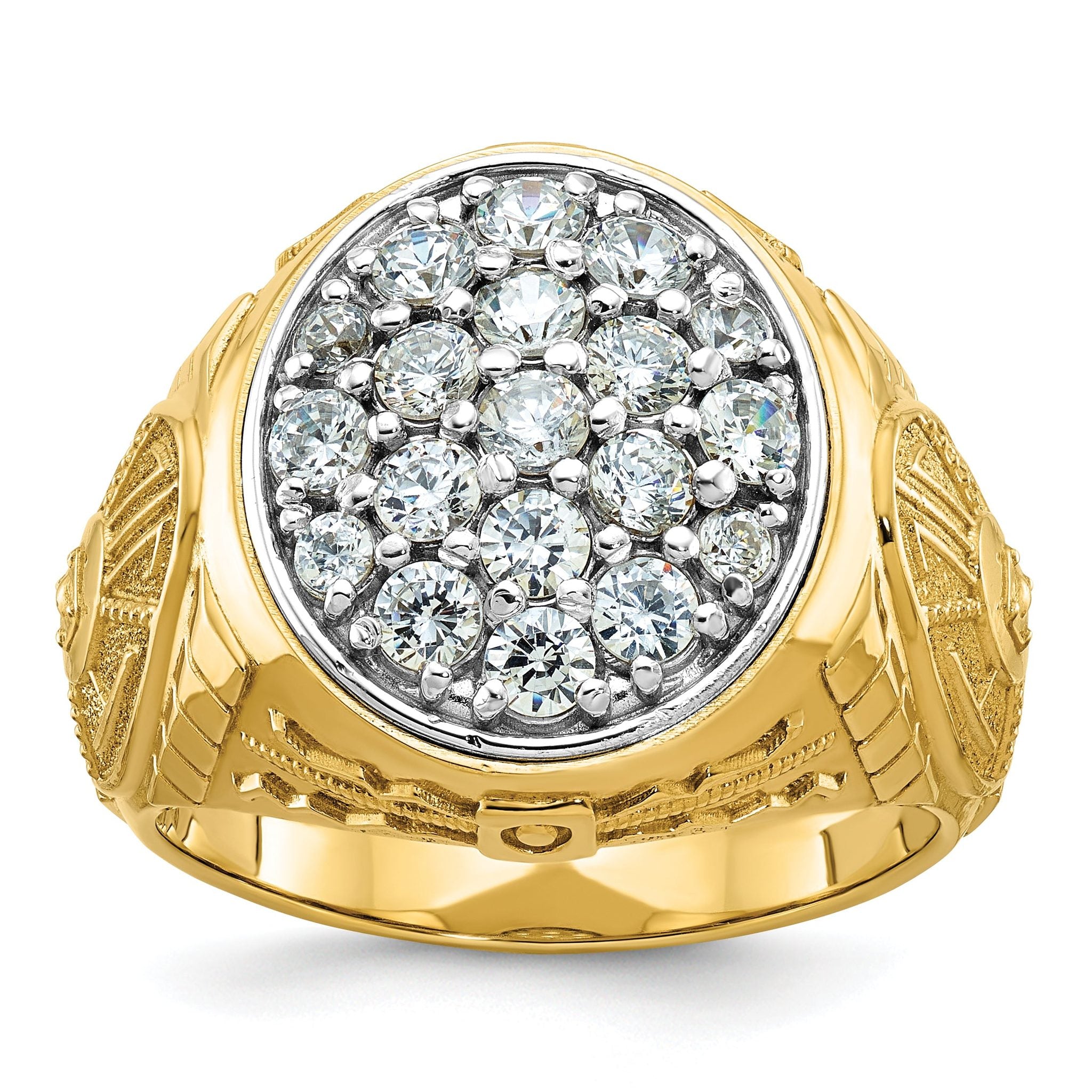 10k Two-tone Men's Polished and Textured 1 5/8 Carat A Quality Diamond Oval Cluster Ring Main image