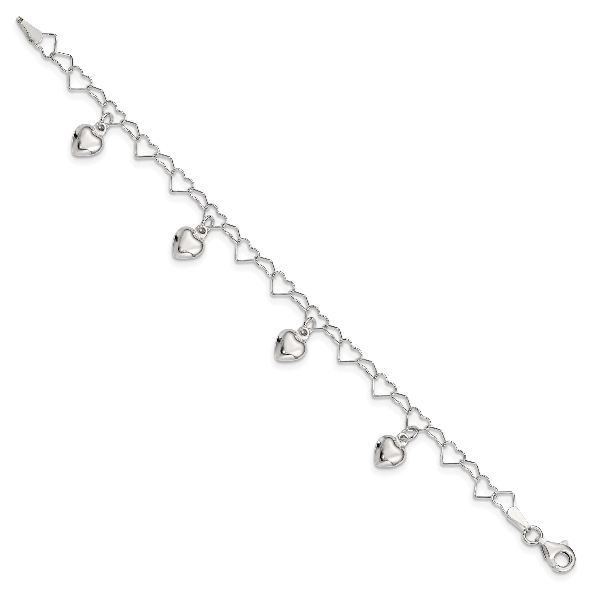 Sterling Silver Polished Dangling Heart Children's Bracelet Secondary image