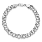 14k White Gold Lite 7.5mm Double Link Charm Bracelet