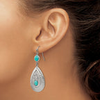 Stainless Steel Polished Hammered Cubic Zirconia Drop Dangle Earrings for Women